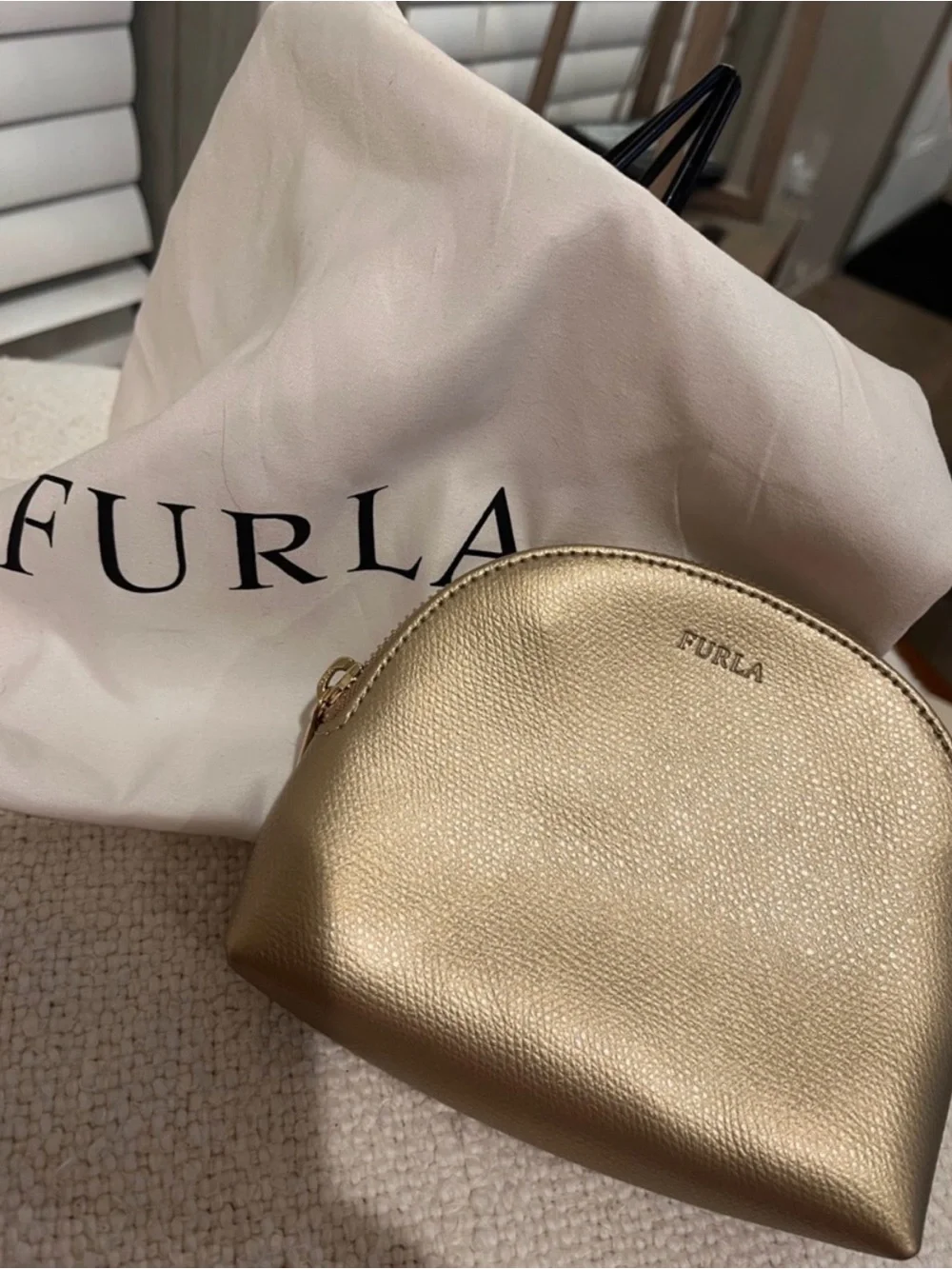 Furla Metallic Gold Dome Cosmetic Pouch - Picture 2 of 5